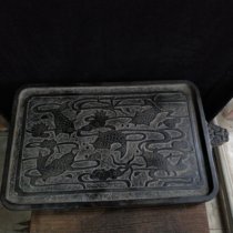 Natural bluestone tea tray hand-carved lotus year and more than 100 patterns pot inherits folk customs nostalgic tea house practical collection