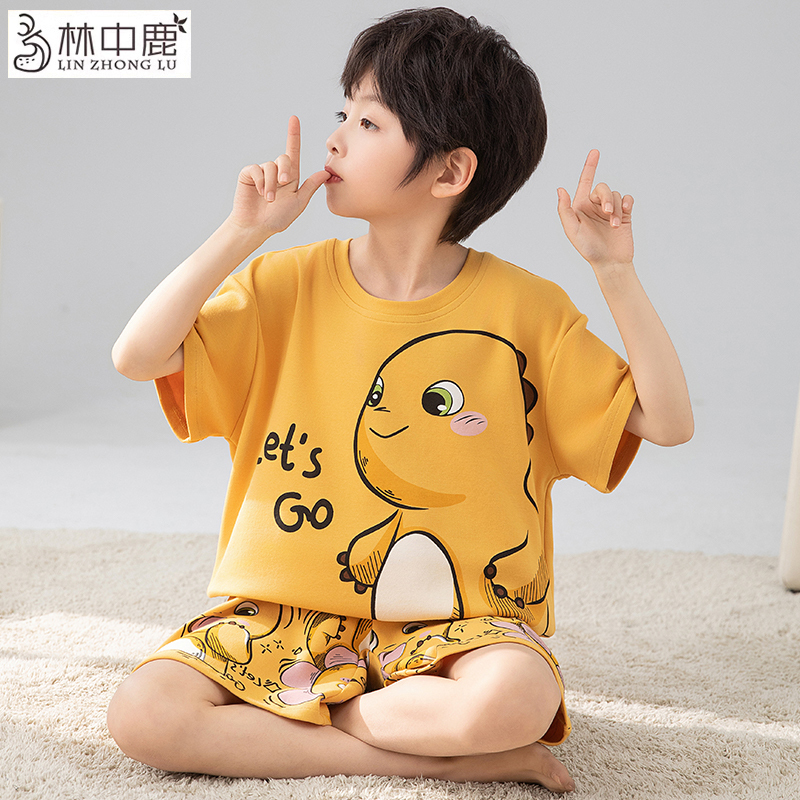 Little Milk Dragon Summer Boys' Pure Cotton Pajamas Children's 2026 New Cartoon Short-Sleeve Boys' Big Kids Homewear Set