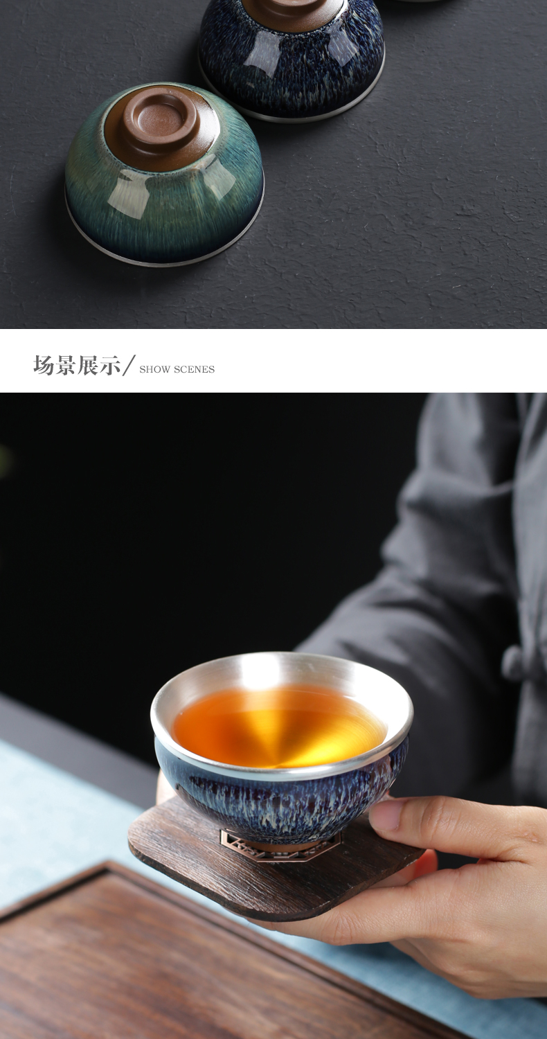 Silver cup 999 sterling Silver tank master cup single cup large move checking ceramic single kung fu small tea cups