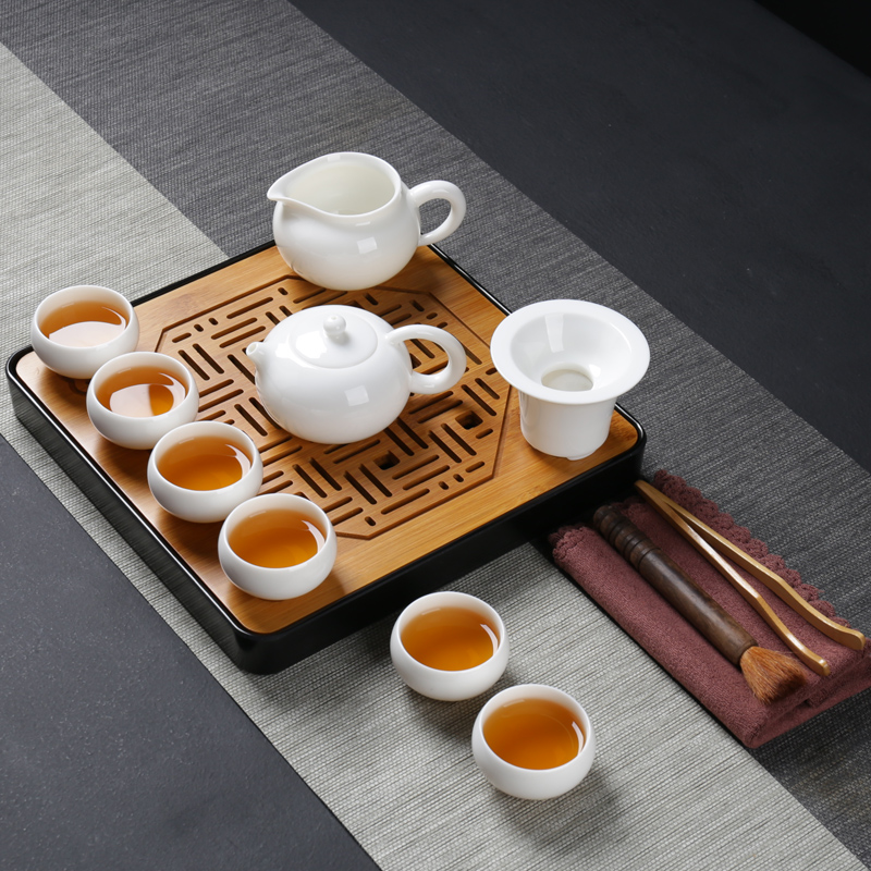 Poly real (sheng white porcelain tea set household dehua ceramic side put as the teapot teacup jade porcelain travel kung fu tea set