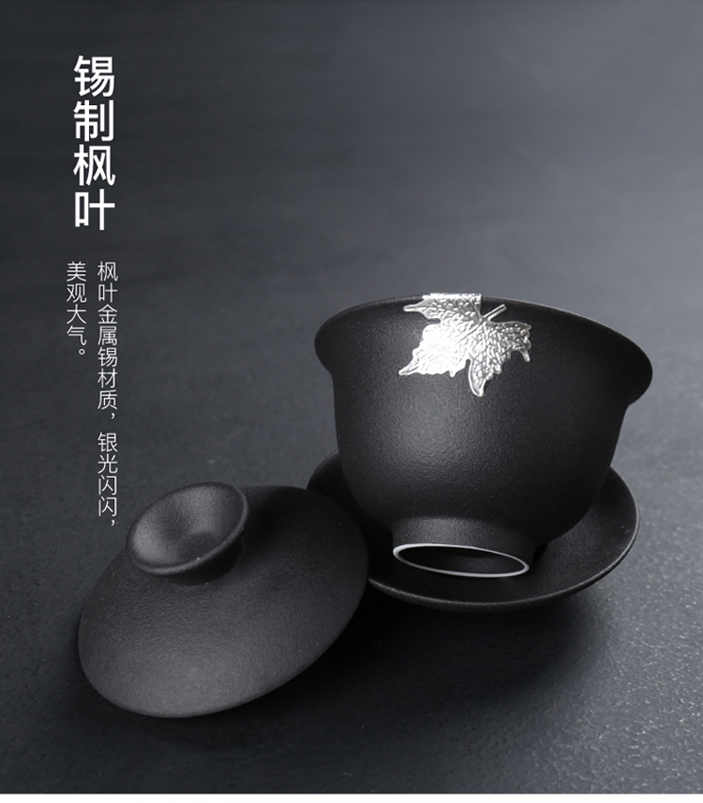 Poly real (sheng ceramic tea set suit household kung fu tea set suit sharply stone solid wood tea tray was I and contracted office