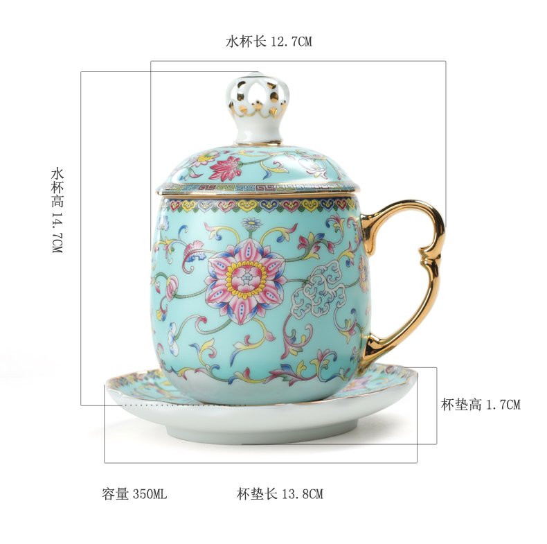 Colored enamel coppering. As silver cup with cover large capacity cup paint glass ceramic glass office tea masters cup