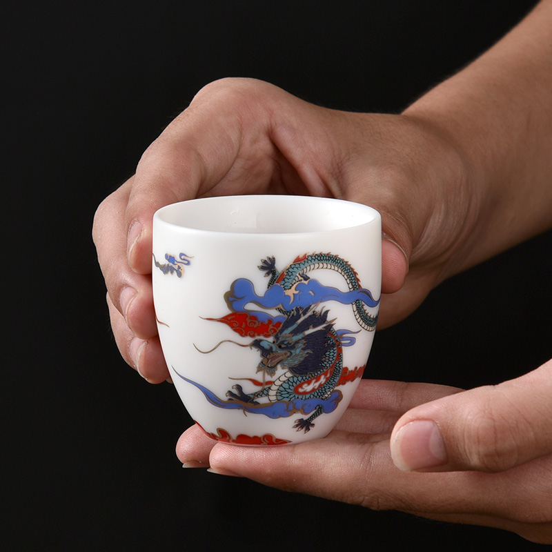 Creative gift giving male suet jade cup four elephants master cup single cup white porcelain ceramic kung fu tea set sample tea cup