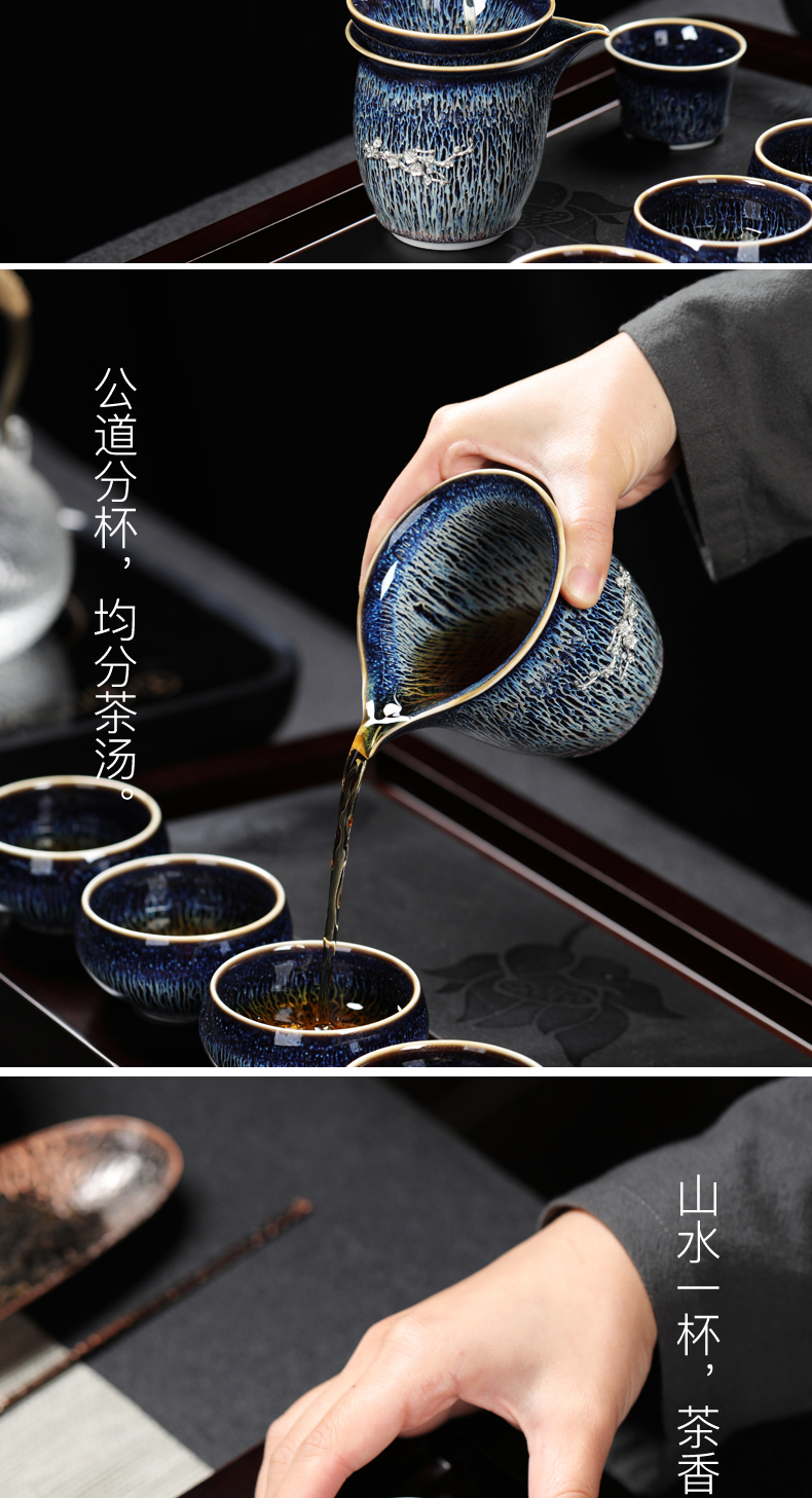 Poly real (sheng building light coppering. As the silver tea set obsidian become kung fu tea red glaze, a complete set of gift ceramic teapot teacup