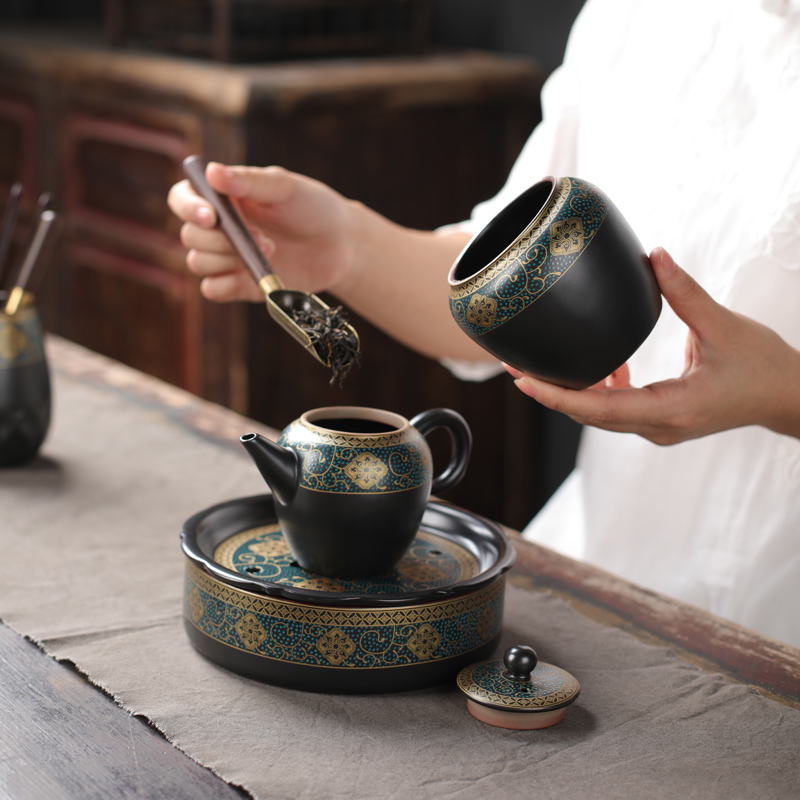 Ancient ceramic tea six gentleman 's suit kung fu tea set with parts of zero with tea art furnishing articles ChaGa wipes brush