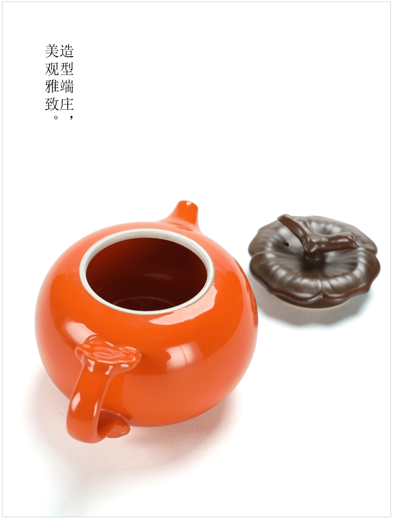 Poly real (sheng persimmon persimmon tea set suit household ceramics by hand is the best holiday gift box of the teapot teacup set of kung fu