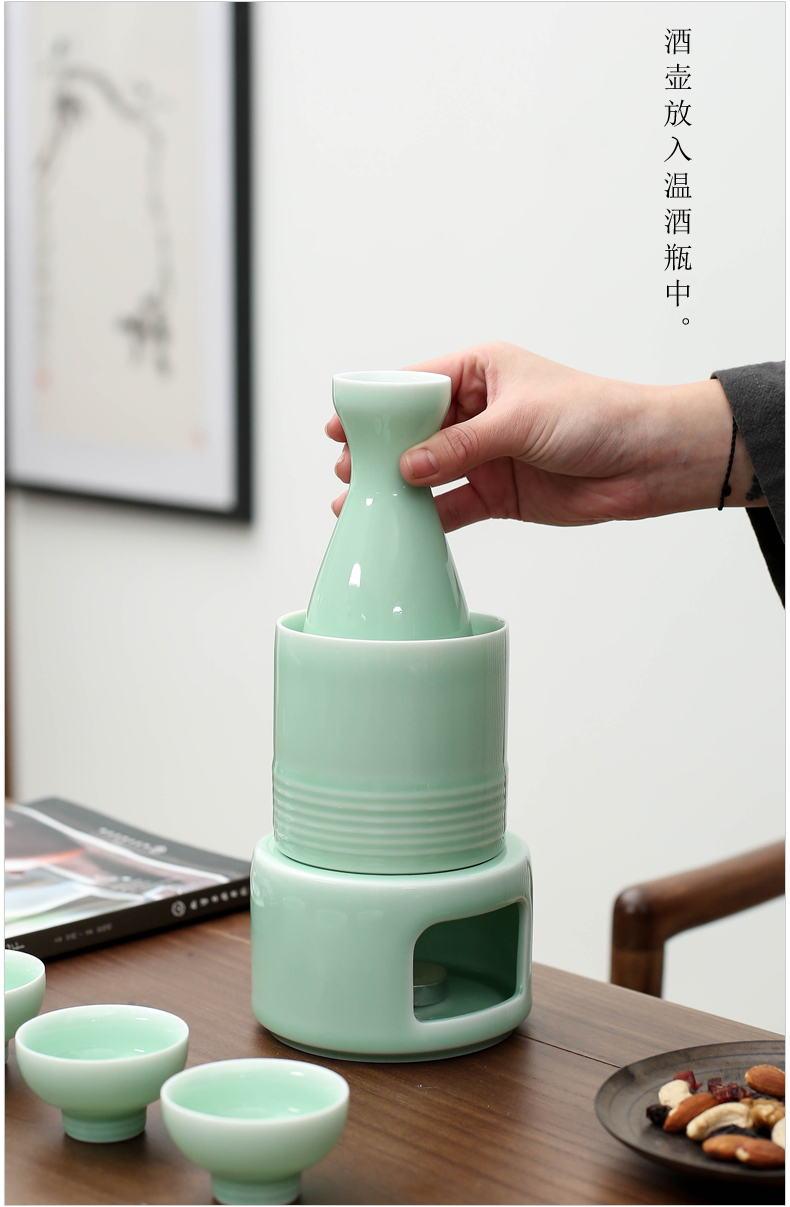 Zen celadon household ceramic Japanese - style wine wine wine suits for small a small handleless wine cup with wine liquor cup firing hip flask