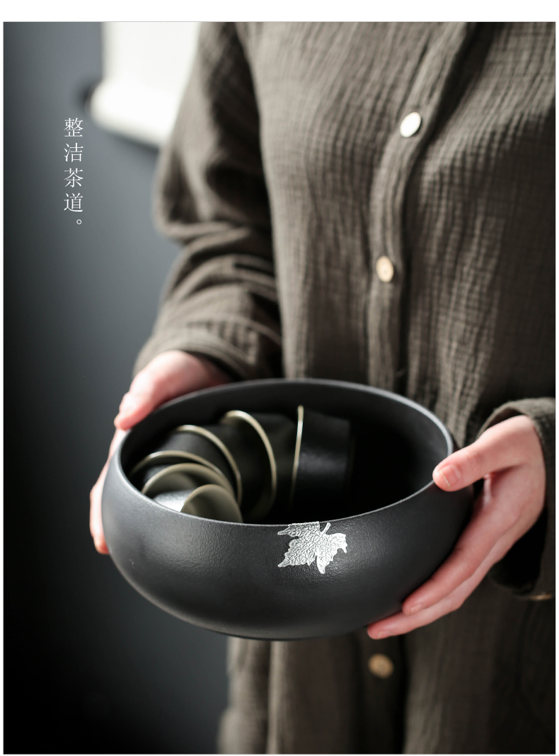 Poly real (sheng ceramic tea set suit household kung fu tea set suit sharply stone solid wood tea tray was I and contracted office
