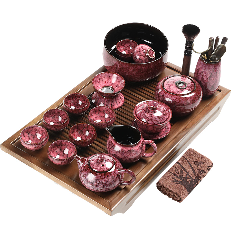 Poly real (sheng building light up with porcelain masterpieces kung fu tea set gift home tea tray side put the lid bowl of tea cups