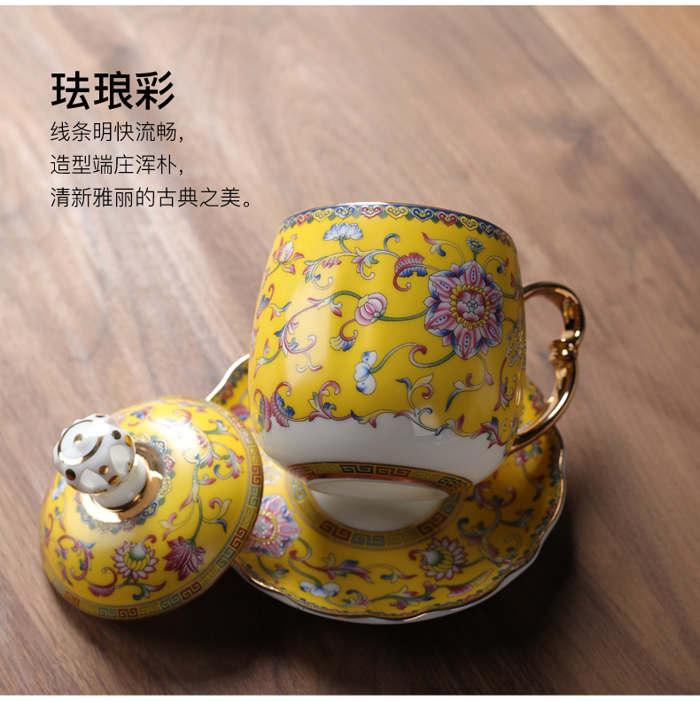 Colored enamel coppering. As silver cup with cover large capacity cup paint glass ceramic glass office tea masters cup