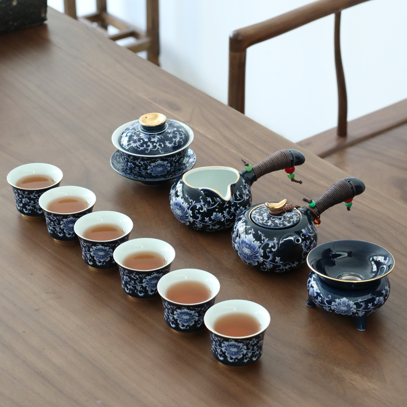 Jingdezhen blue and white porcelain ji blue kung fu tea set the lid to use contracted household ceramic cups Japanese side
