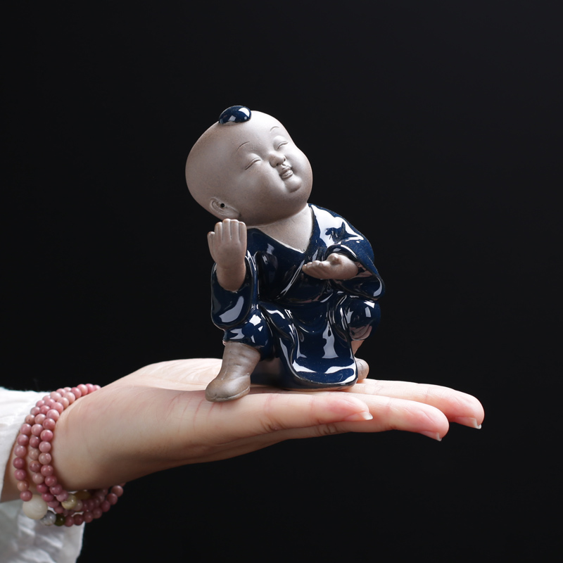 Poly real (sheng ceramic tea pet furnishing articles kung fu kid play creative monk monk character tea tea taking of spare parts