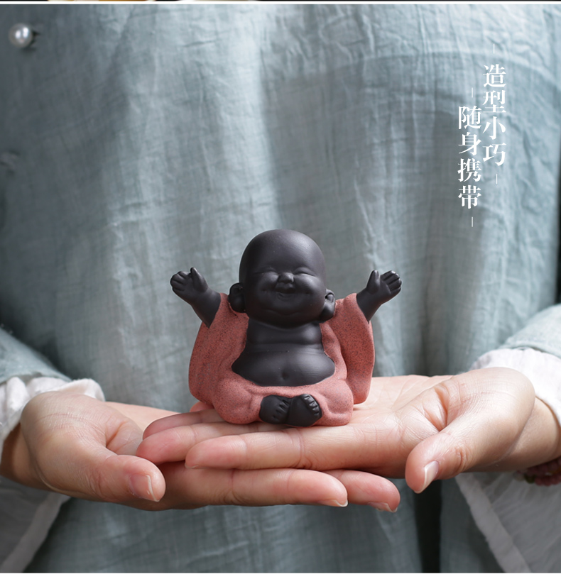 Pet purple sand tea to keep smiling Buddha maitreya, the young monk furnishing articles ceramic checking quality creative tea worm play tea set with parts