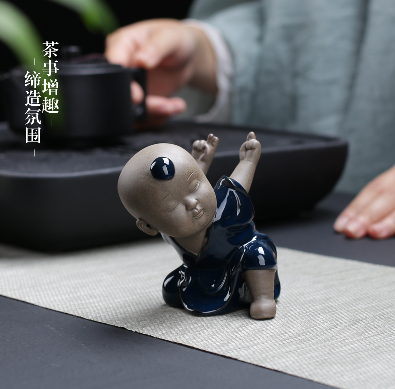 Poly real (sheng ceramic tea pet furnishing articles kung fu kid play creative monk monk character tea tea taking of spare parts