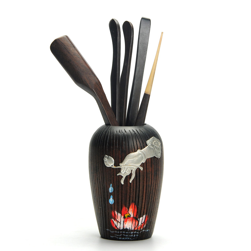 Poly real (sheng ebony wood tea six gentleman 's suit temmoku glaze wiredrawing kung fu tea set up accessories tea tray