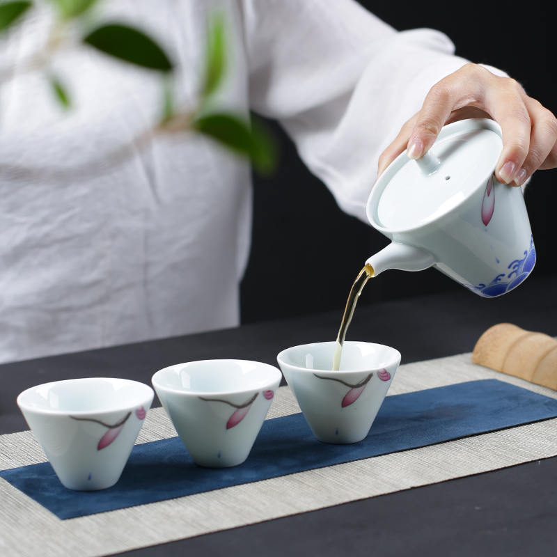 Crack white porcelain a pot of three lazy people travel kung fu tea tea suit portable office home teapot
