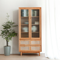 Day-style minimalist solid wood bookcase Nordic vine-made living room wine cabinet folk living-small family bookcase log storage containing cabinet