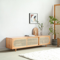Nordic Modern Solid Wood TV Cabinet Day Style Brief Vine Chic Log TV Cabinet Folk Sleeping Floor Lockers Storage Cabinet