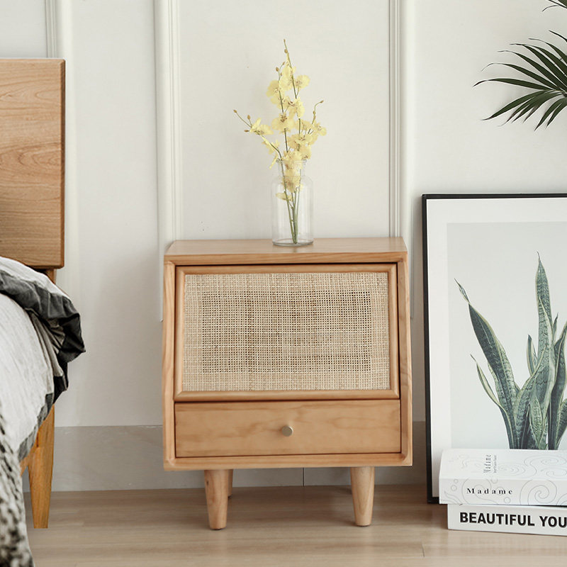 Day Style Brief Solid Wood Bed Head Cabinet Folk Juku Creative Rattan Log Bedside Cabinet Small Family Type Modern Handmade Storage Cabinet