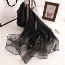  2021 summer fashion scarf womens spring and autumn thin section wild silk mulberry silk Korean version of black Hangzhou silk scarf