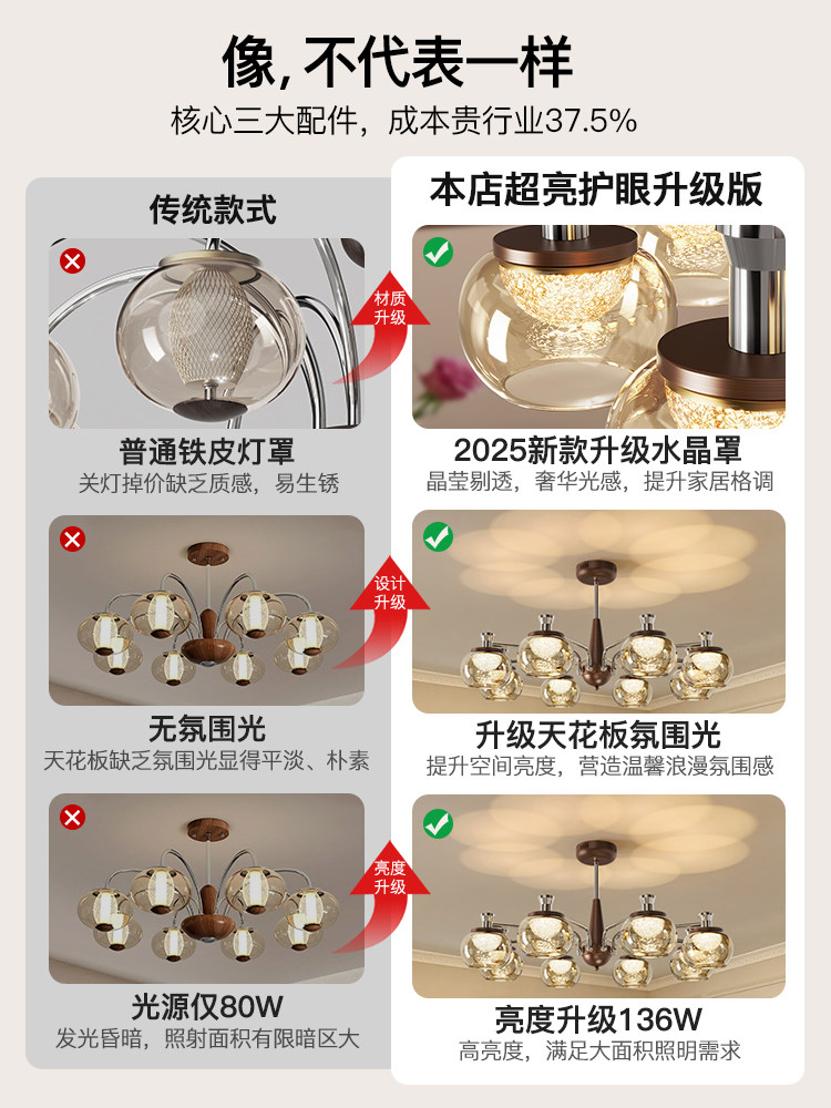 Persimmon-Colored Vintage Living Room Chandelier Main Light 2025 New French Crystal High-End New Chinese Style Retro Whole House Lighting Fixtures