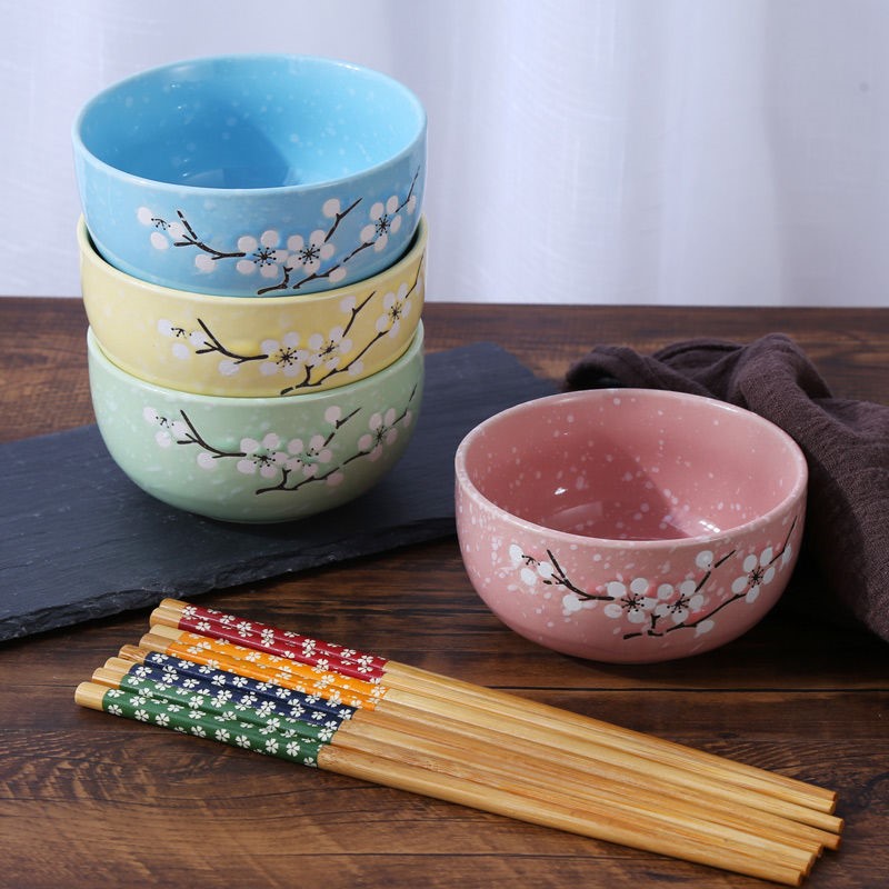 The kitchen hit four bowls of four chopsticks Japanese creative household tableware ceramic bowl set bowl chopsticks sets rice bowls of soup