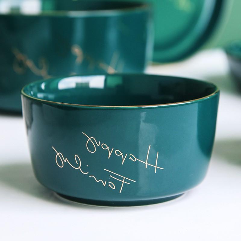 The kitchen ins northern wind household tableware rice bowls of fruit snacks Chinese green Jin Yingwen ceramic bowl