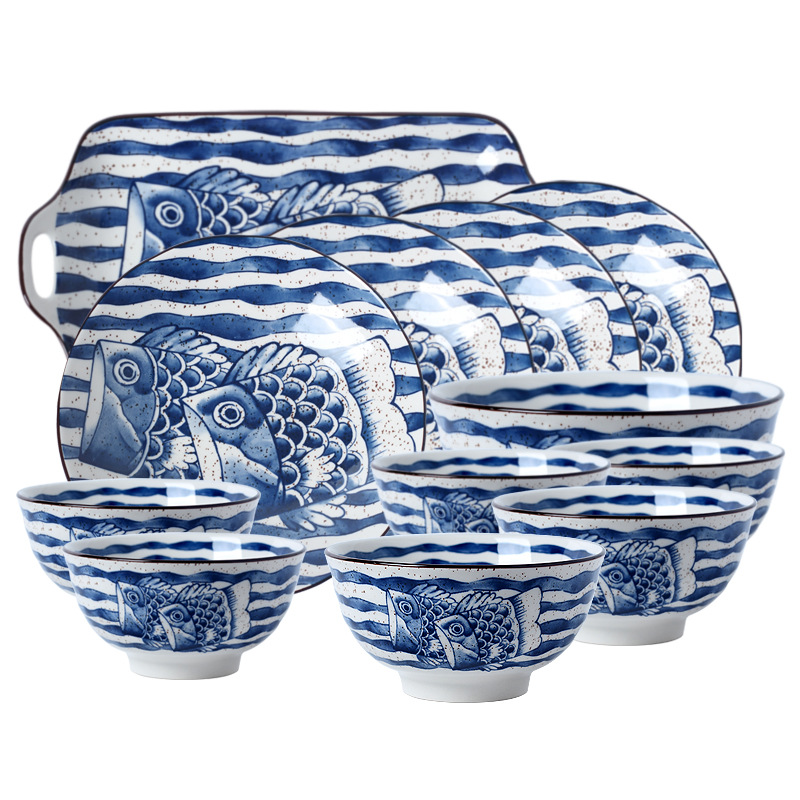 The kitchen 6 people eat Japanese creativity under The glaze color restoring ancient ways ceramic tableware food bowl plates spoon porcelain gift box sets