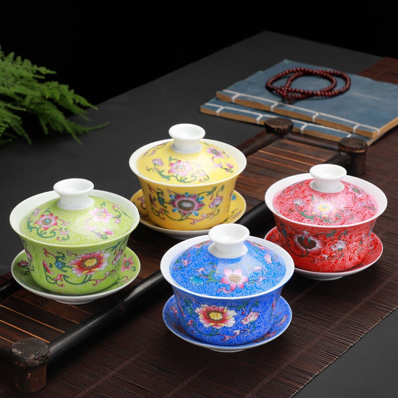 The kitchen of jingdezhen ceramics steak flowers tureen tea hand - made enamel blue and white three color gradient is large tea cups