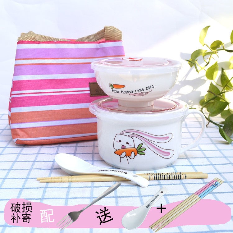 The kitchen ceramic terms rainbow such to use Japanese large lovely cartoon cup noodles with cover tableware lunch boxes send to use spoon