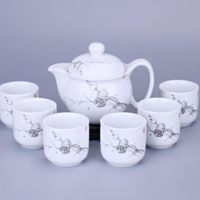 The blue and white porcelain tea set kitchen household kung fu suit six large gift cup teapot contracted logo