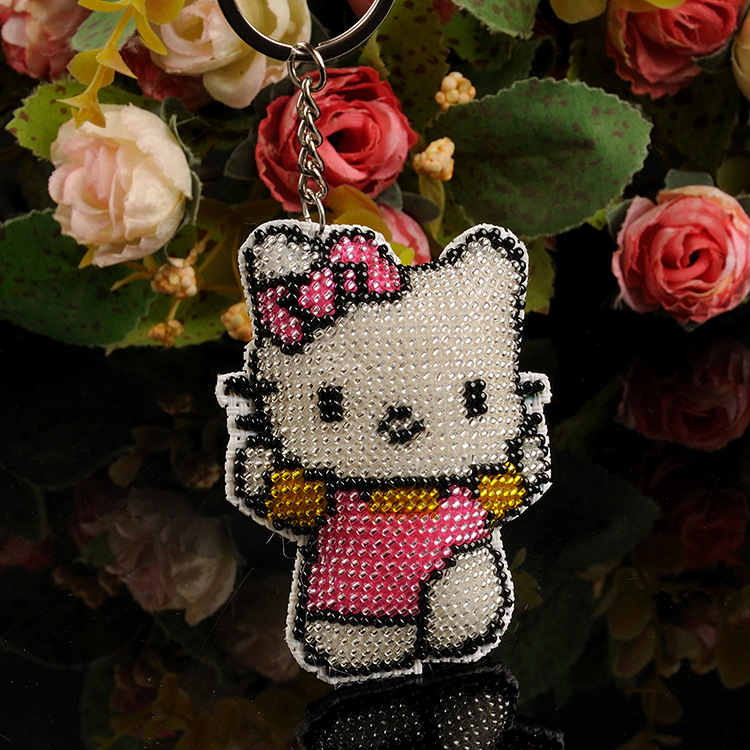 DIY cross stitch đính cườm mặt dây chuyền keychain hai mặt thêu đầy đủ đính cườm người yêu KT mèo điện thoại di động mặt dây chuyền chuỗi đồ trang trí - Công cụ & phụ kiện Cross-stitch tranh thêu chữ thập chữ nhẫn