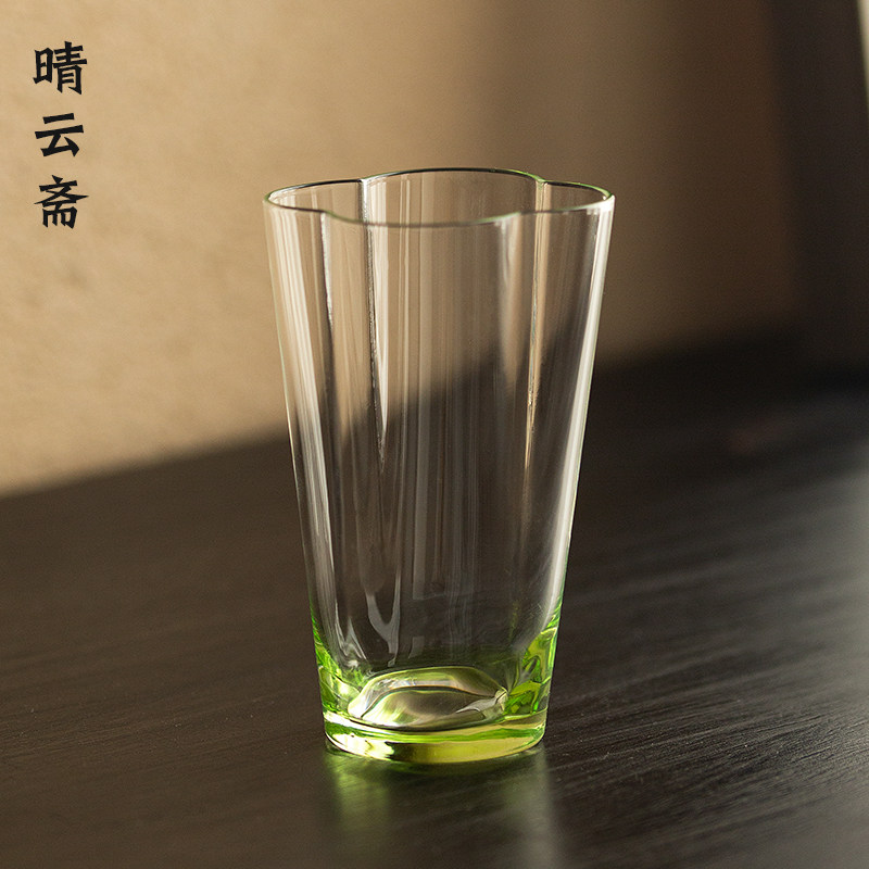 Four-leaf straw creative styling glass green tea cup high temperature resistant Japanese style home drinking cup flower tea cup delicacy 160ml