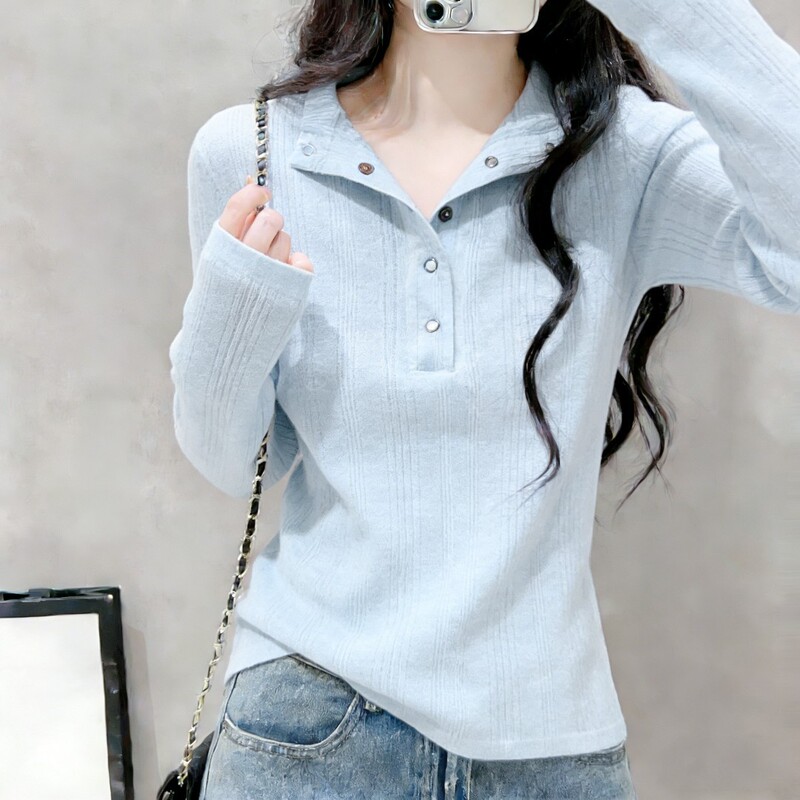 Korean Style Beautiful Early Spring Blue Inner Layering Shirt for Women, New Spring Style, Beautiful Long-Sleeved T-Shirt Top Korean Style Beautiful Early Spring Blue Inner Layering Shirt for Women, New Spring Style, Beautiful Long-Sleeved T-Shirt Top