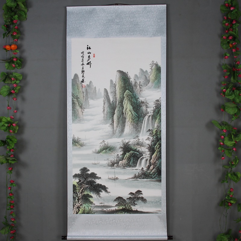 New products Chinese framed calligraphy and painting Celebrity Hung Painting Country Painting Rural Foyer Decoration Painting Thatched Hut Duo Roadside pick-up