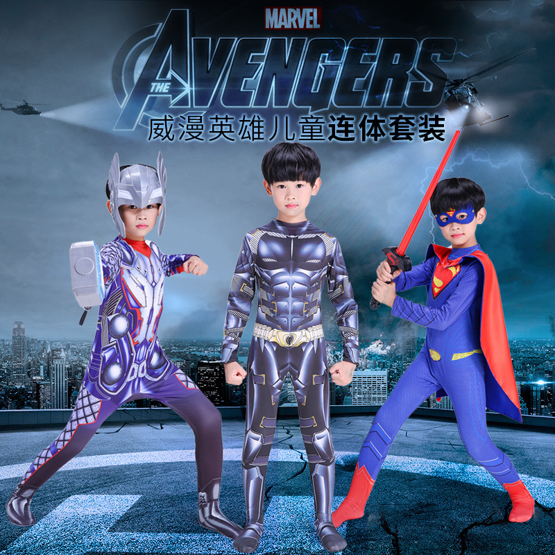 Children's Day Boys Superman Batman Lights Clothing Cos Suits Thunder God Clothes Suit Children Performance Costumes