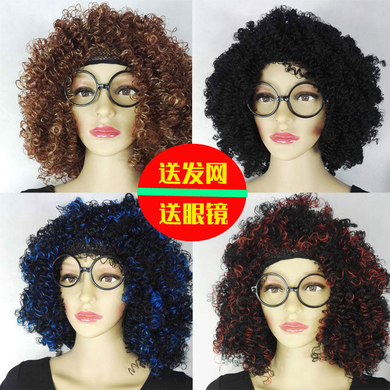 Black wig ladies small roll exploding headgear Africa Europe and America short hair corn scalding exaggerated styling for foreigners to perform