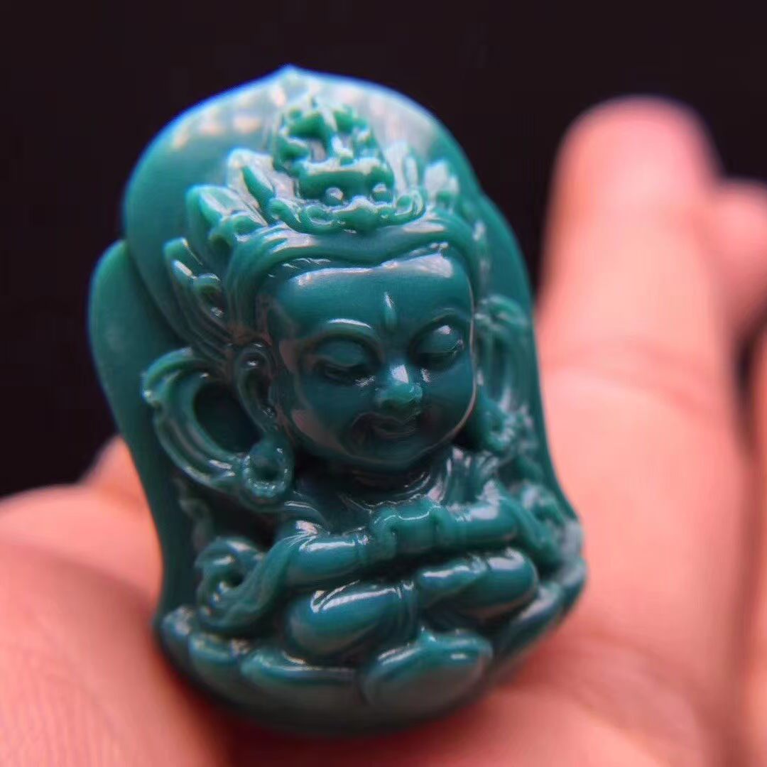 Taojingji quặng tự nhiên màu ngọc lam ba chiều đầu Phật thùng hạt phụ kiện vòng tròn đơn trở lại mô hình hạt 108 vòng đeo tay - Vòng đeo tay Clasp vòng gỗ huyết long