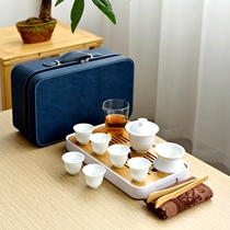 Travel tea set portable bag sheep fat jade white porcelain portable outdoor teacup cover bowl storage bag high-end gift box