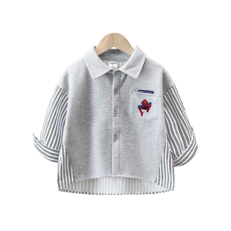 Spider-Man New Children's Striped Shirt Boys' Korean Style Loose Color-Blocked Long-Sleeved Shirt Casual Top for Young Children Spider-Man New Children's Striped Shirt Boys' Korean Style Loose Color-Blocked Long-Sleeved Shirt Casual Top for Young Children