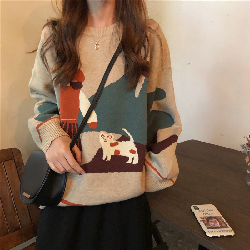 Autumn sweater women 2020 new loose Korean version versatile fun jacquard wear long sleeve Pullover Sweater Top