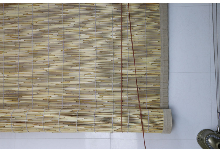 Шторы рулонные 原色白线包边芦苇帘子田园包边卷帘门帘仿竹帘遮阳帘饭店装修定制