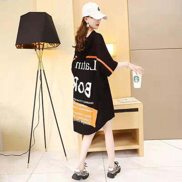 Spring and summer 2024 casual plus size women's short-sleeved T-shirt skirt mid-length Korean style large version fashionable tops-reduced age