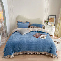Korean Milk Suede Coral Suede Four Pieces Flange Suede Double-sided Short Plush Bed Linen Plus Suede Thickened Quilt Princess Wind