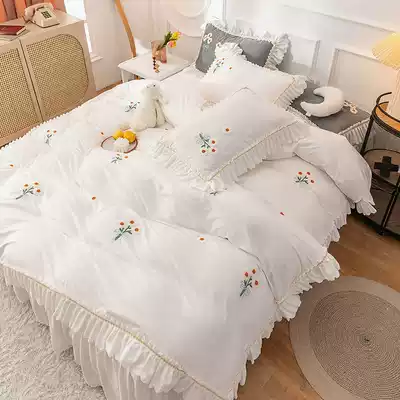 Winter thickened crystal velvet four-piece white coral velvet Princess style double-sided fluff velvet quilt cover warm bed skirt