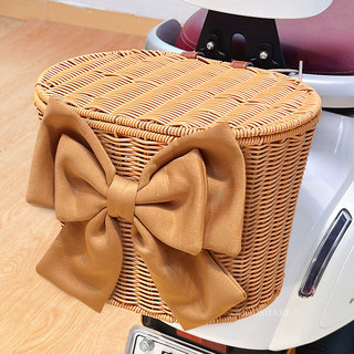 电动车后尾车筐大容量置物高颜值电瓶摩托车带盖收纳篮头盔储物篓