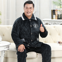 Mens pajamas winter three quilted padded coral fleece middle-aged and elderly autumn and winter days paragraph dad home furnishing warm
