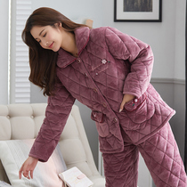 Pajamas ladies autumn and winter coral velvet padded jacket middle-aged flannel warm plus velvet home clothing mother