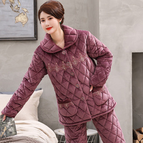 Pajamas Lady winter middle-aged mother coral velvet three-layer cotton cotton middle-aged and elderly winter thick warm home clothing set