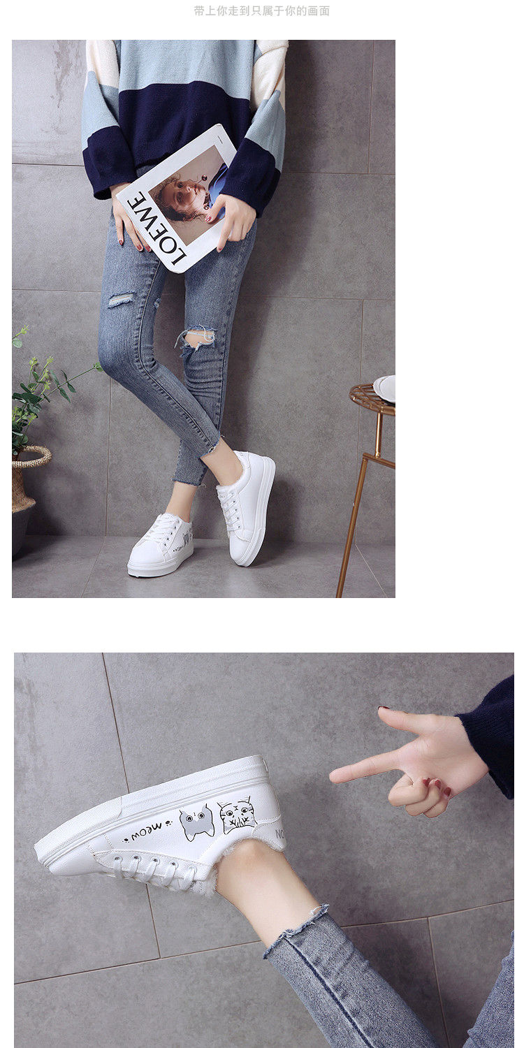 Giày mùa đông nữ 2018 mới cộng với nhung Joker Giày sinh viên Hàn Quốc phẳng thấp thấp giúp giày cotton trắng giày vans nữ